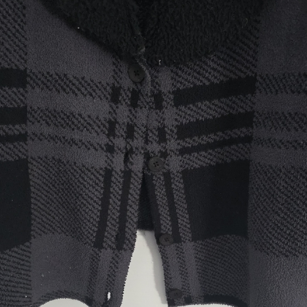 Barefoot Dreams Black and Gray Plaid Teddy Collar Jacket - Picture 3 of 4